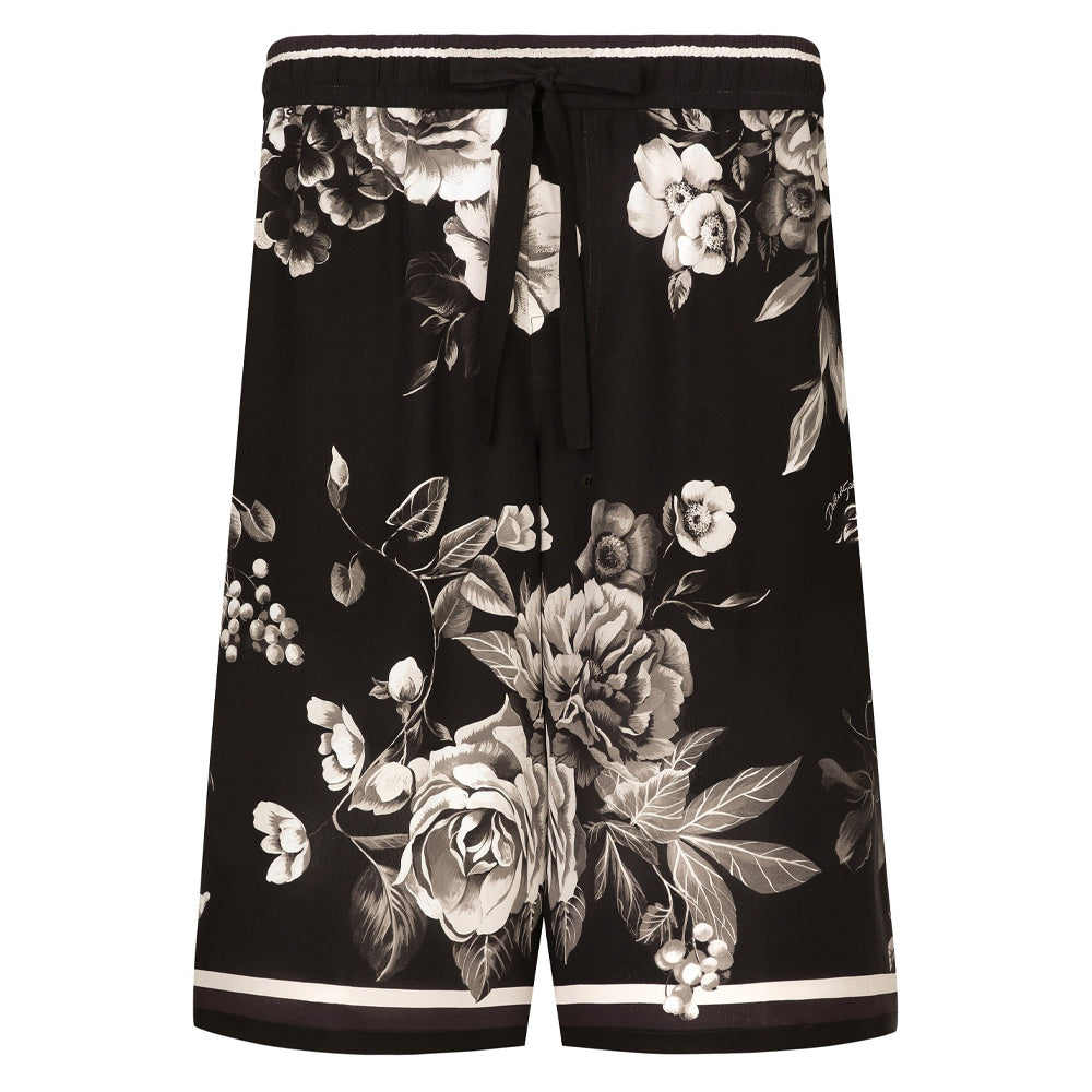 floral print silk track shorts