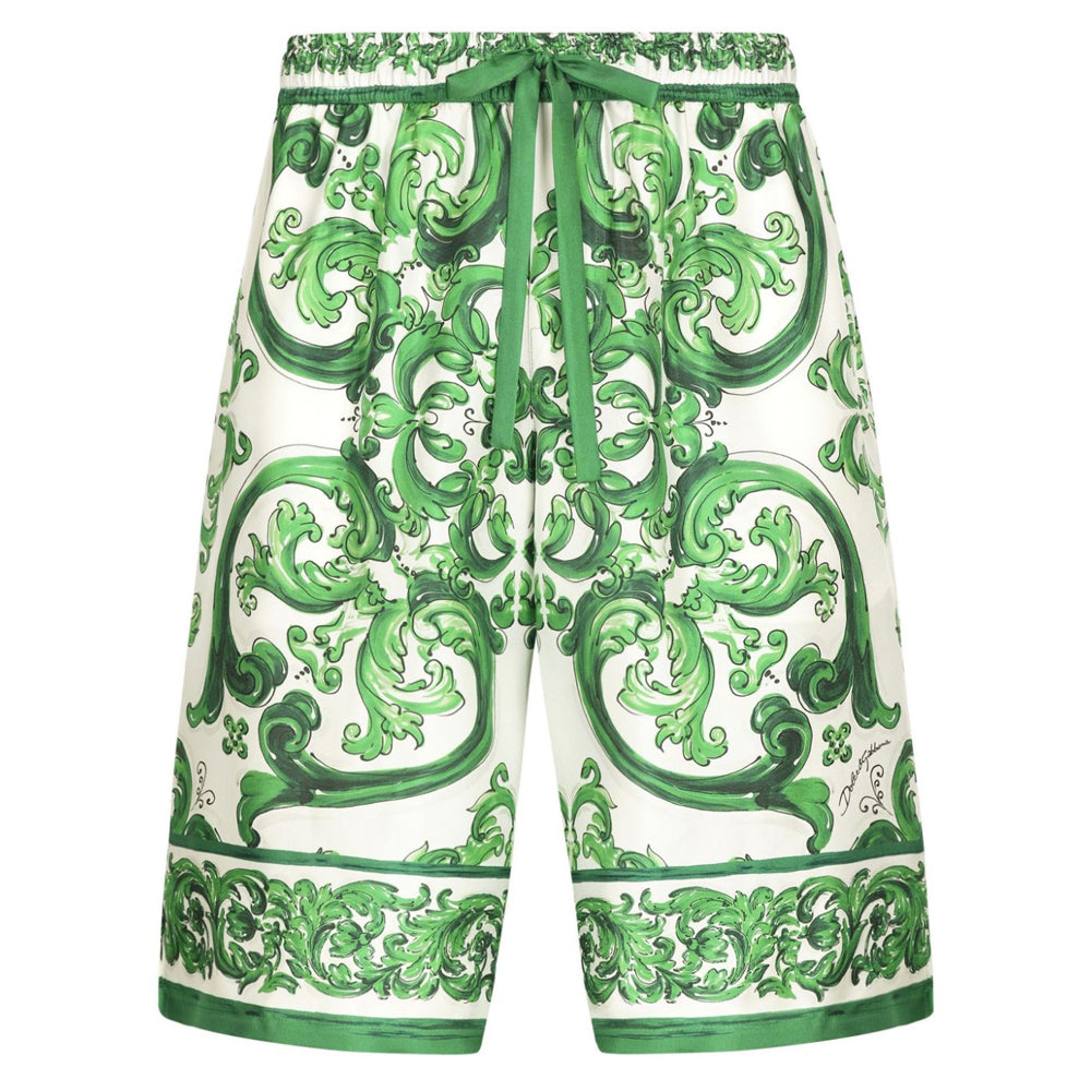 Majolica print silk shorts