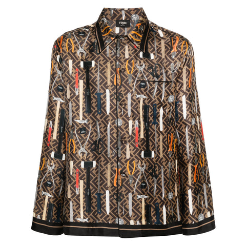 graphic print silk shirt