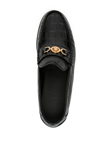 Medusa crocodile embossed leather loafers