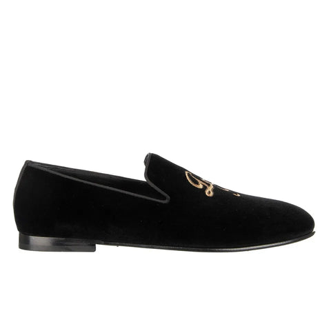 Velvet Loafer Shoes with Logo Embroidery