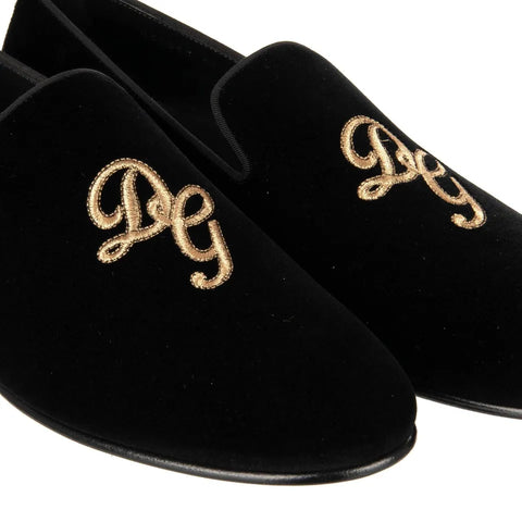 Velvet Loafer Shoes with Logo Embroidery