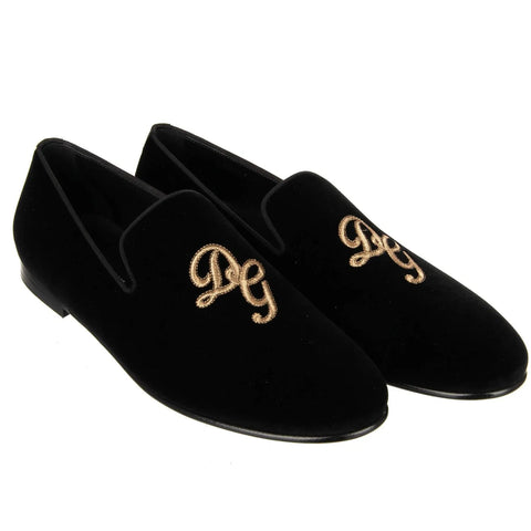 Velvet Loafer Shoes with Logo Embroidery